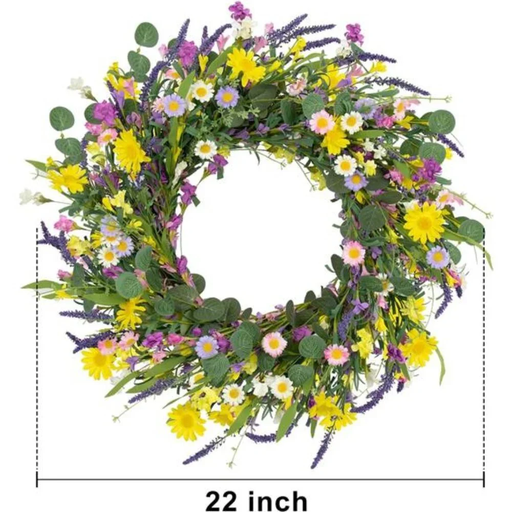 Artificial Spring Wreath 22Inch Spring Wreaths for Front Door Summer Door Wreath